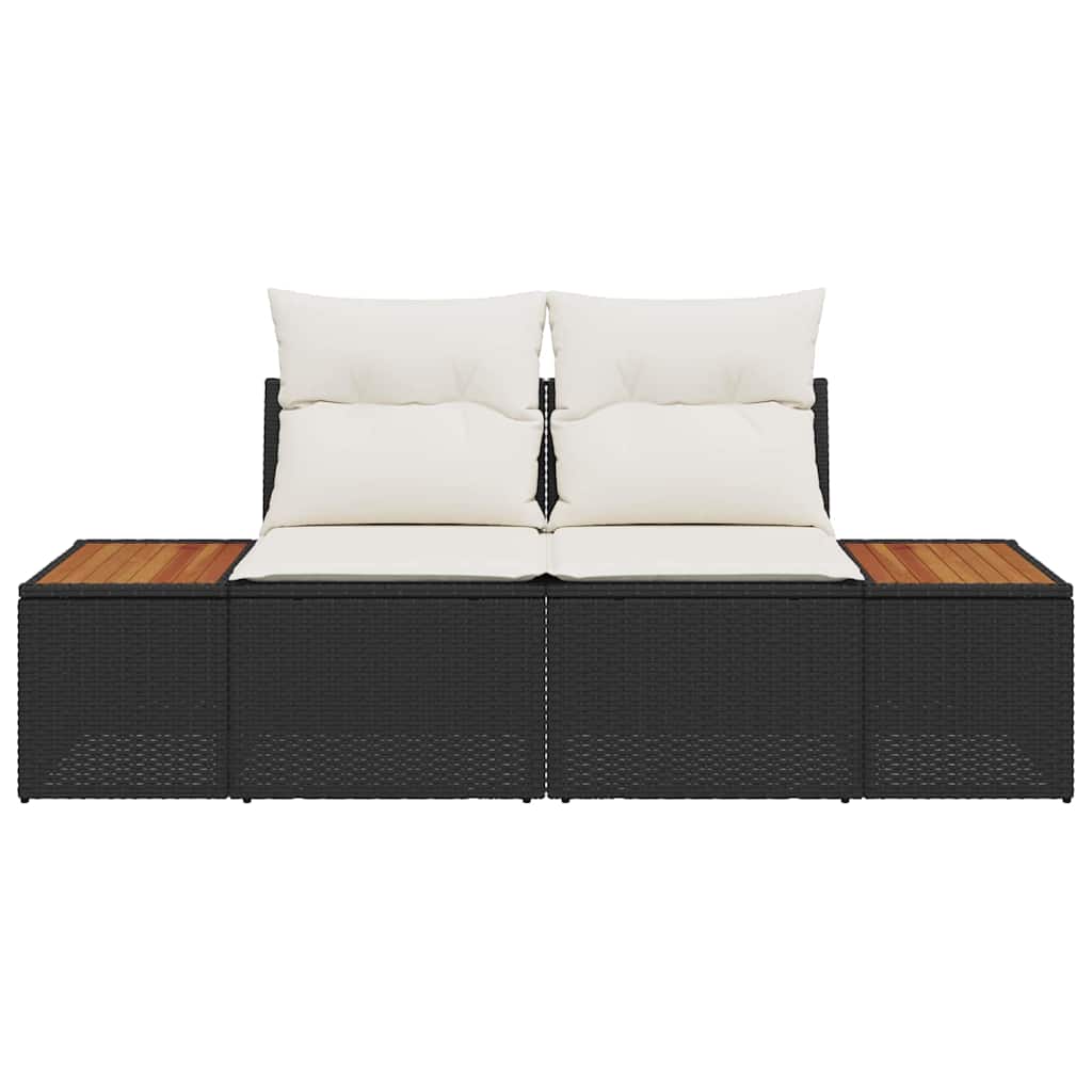 2-seters Hagesofa med Puter Svart Poly Rattan