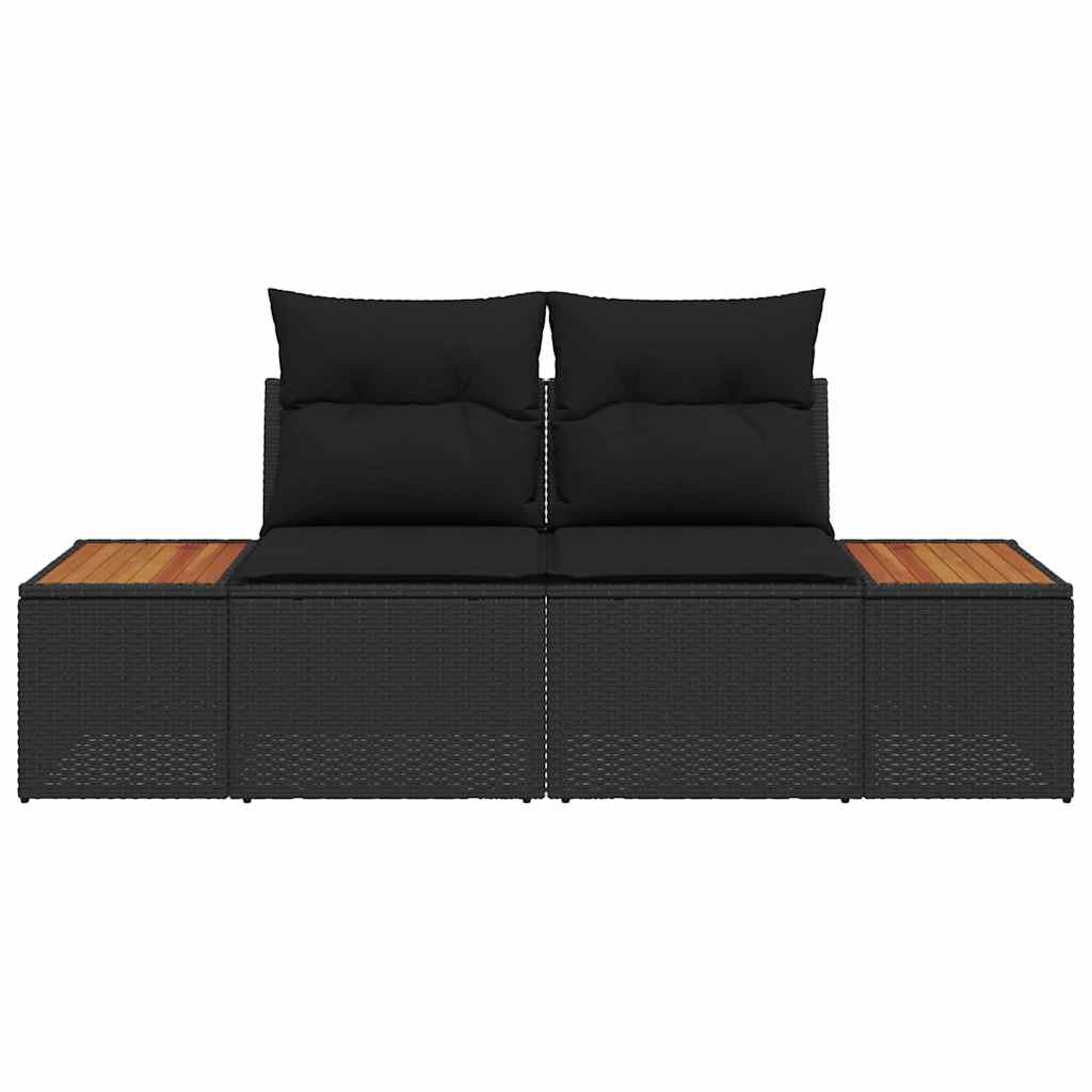 2-seters hage sofa med puter svart polyrotting