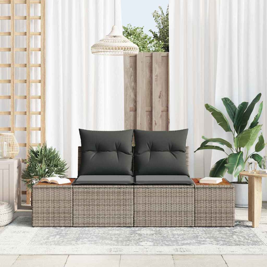 2-seters hagesofa med puter grå polyrotting