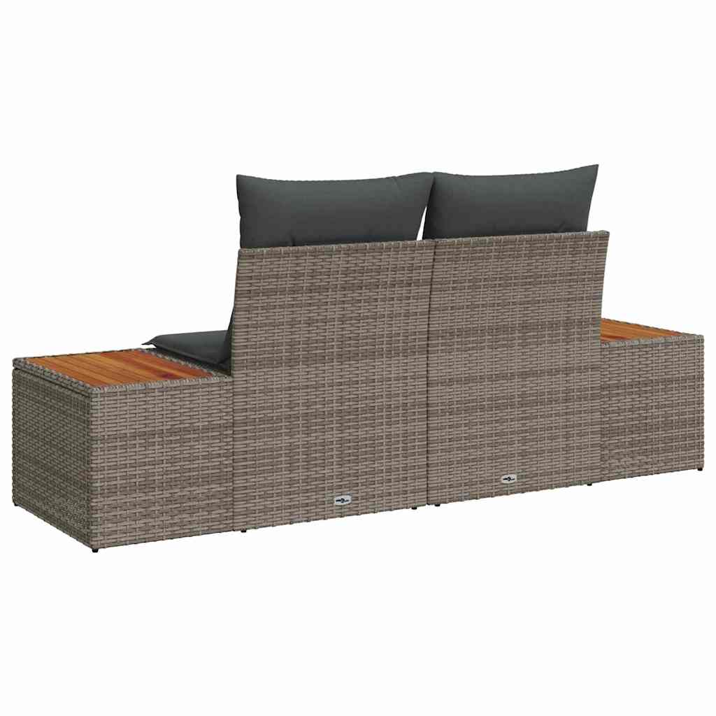 2-seters hagesofa med puter grå polyrotting