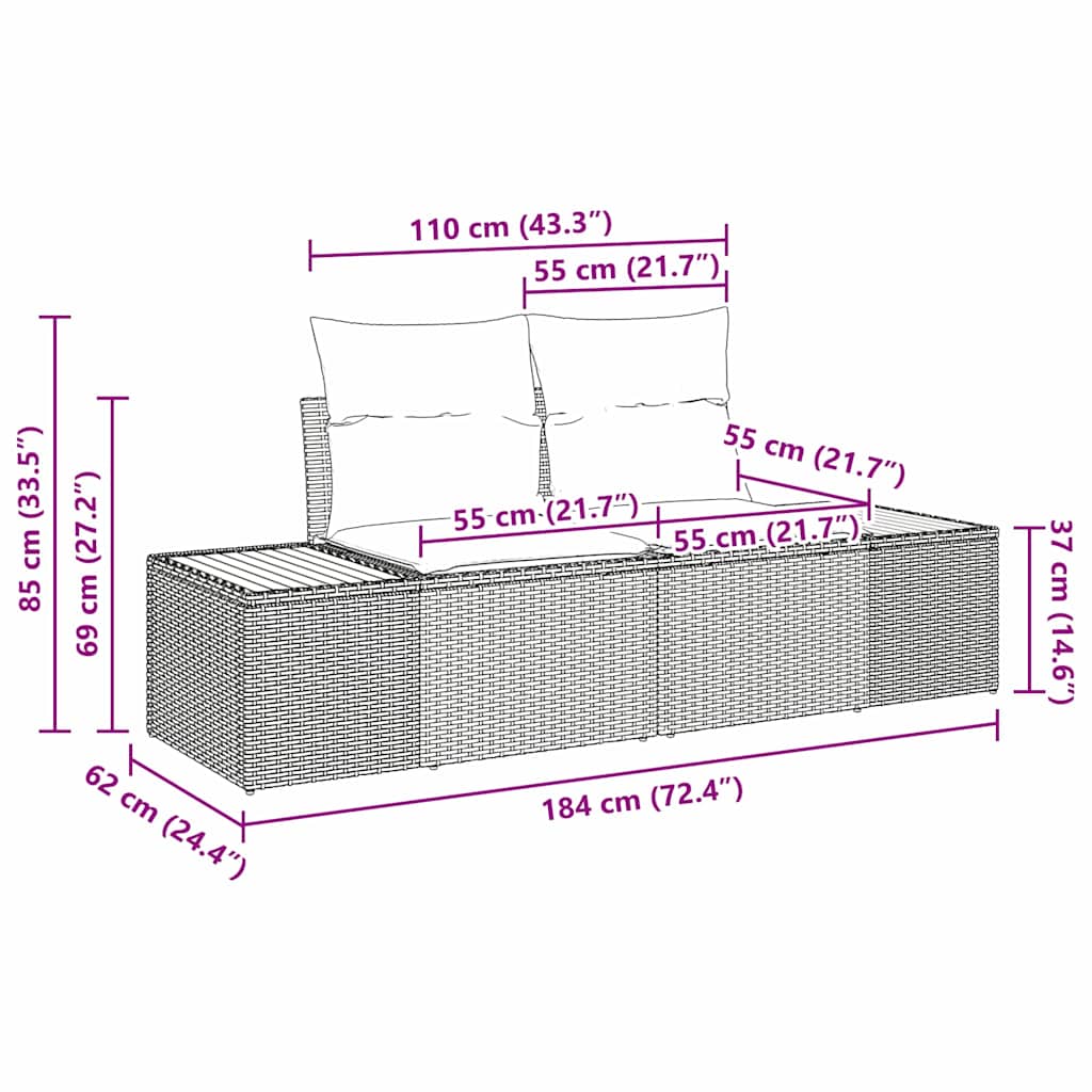 2-seters hagesofa med puter Beige Polyester Rattan