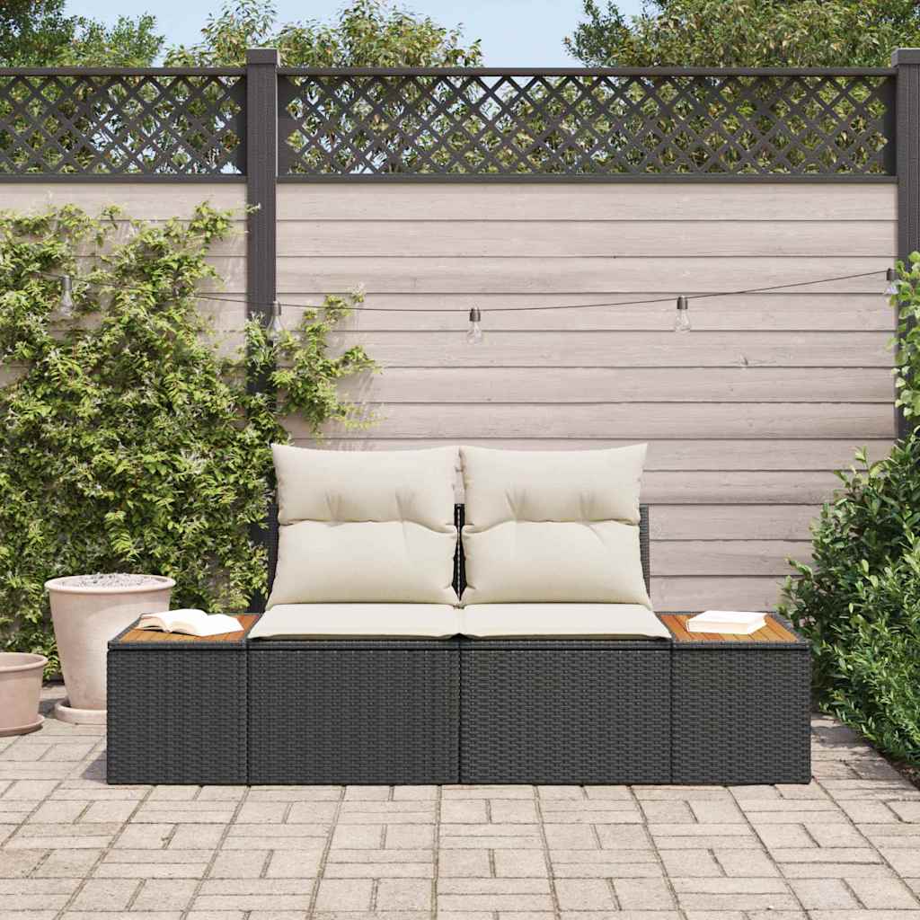 To-seters Hagesofa med Oppbevaring & Puter Svart Polyrotting