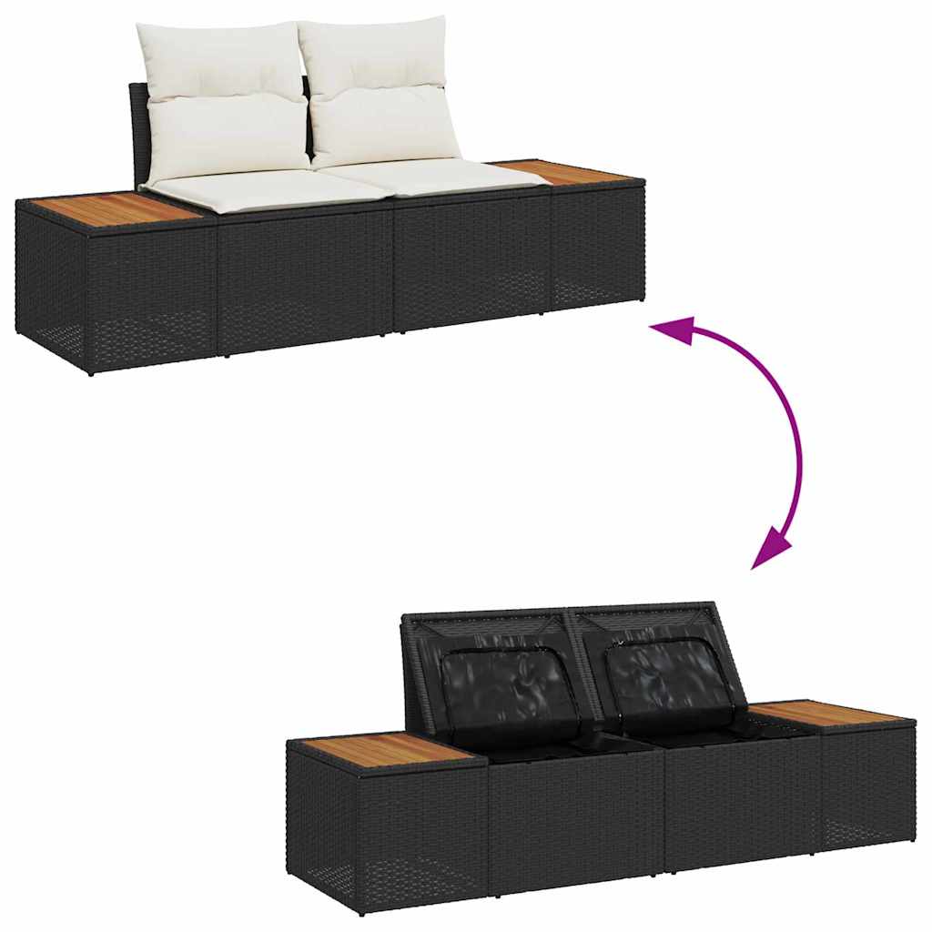 To-seters Hagesofa med Oppbevaring & Puter Svart Polyrotting