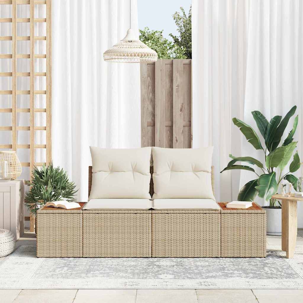 2-seters hage-sofa med lagring og puter Beige Polyrotting