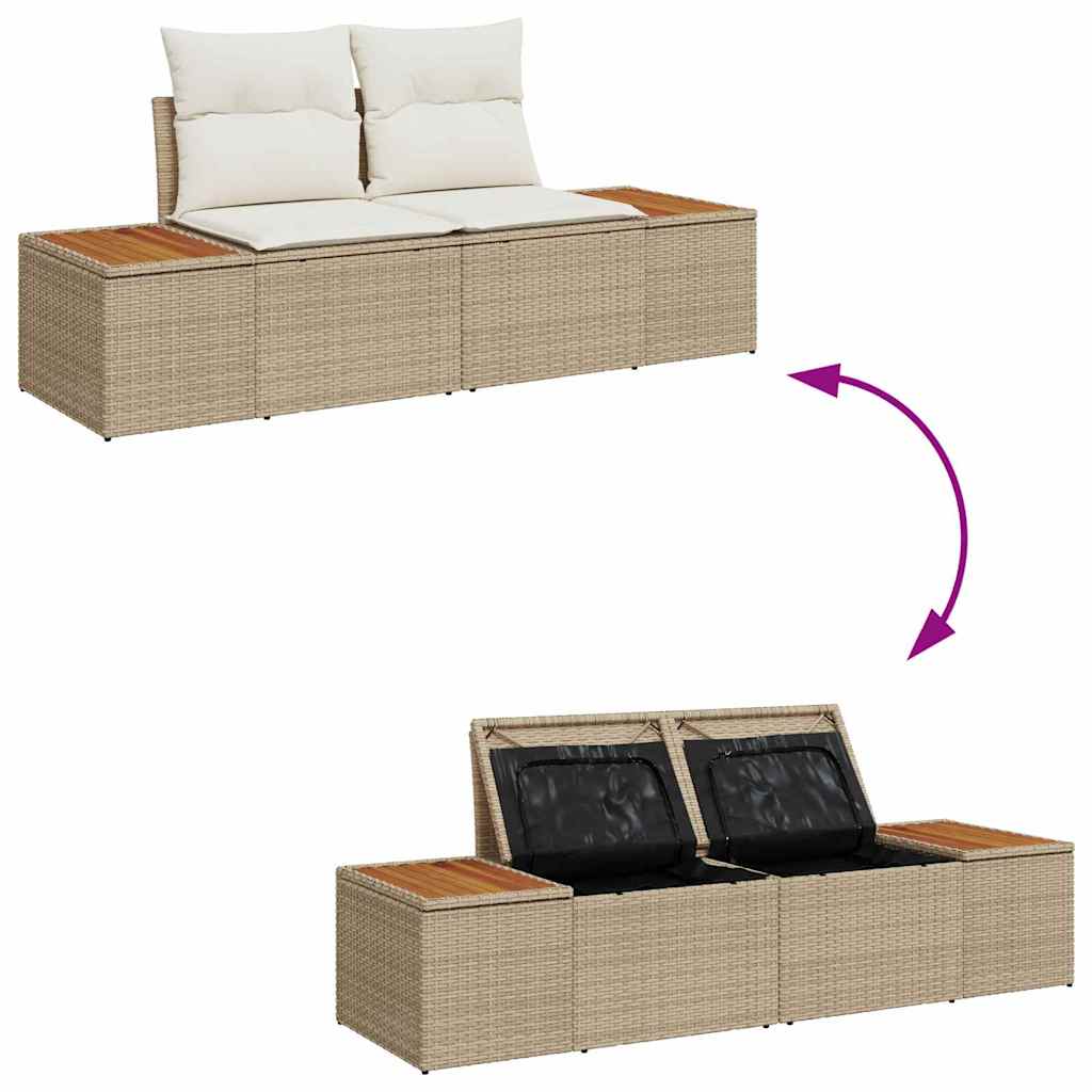 2-seters hage-sofa med lagring og puter Beige Polyrotting