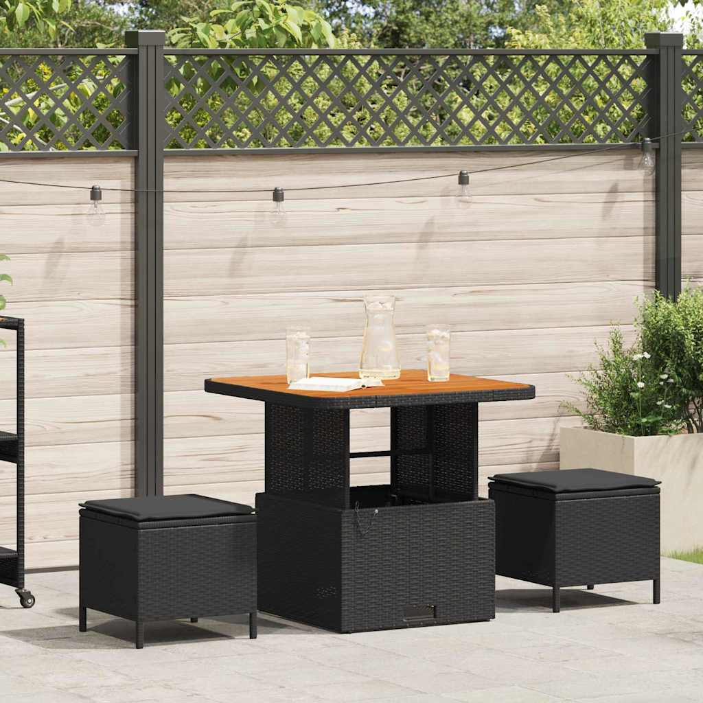 3-delt hagemøbelset med puter Svart Poly Rattan Akasie