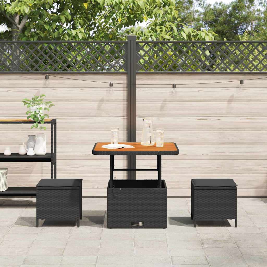 3-delt hagemøbelset med puter Svart Poly Rattan Akasie