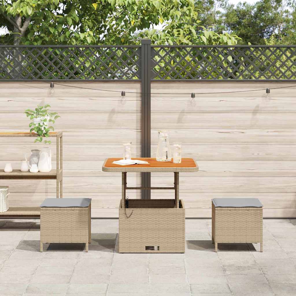 3-delt hagediningssett med puter Beige Poly Rattan Akacia