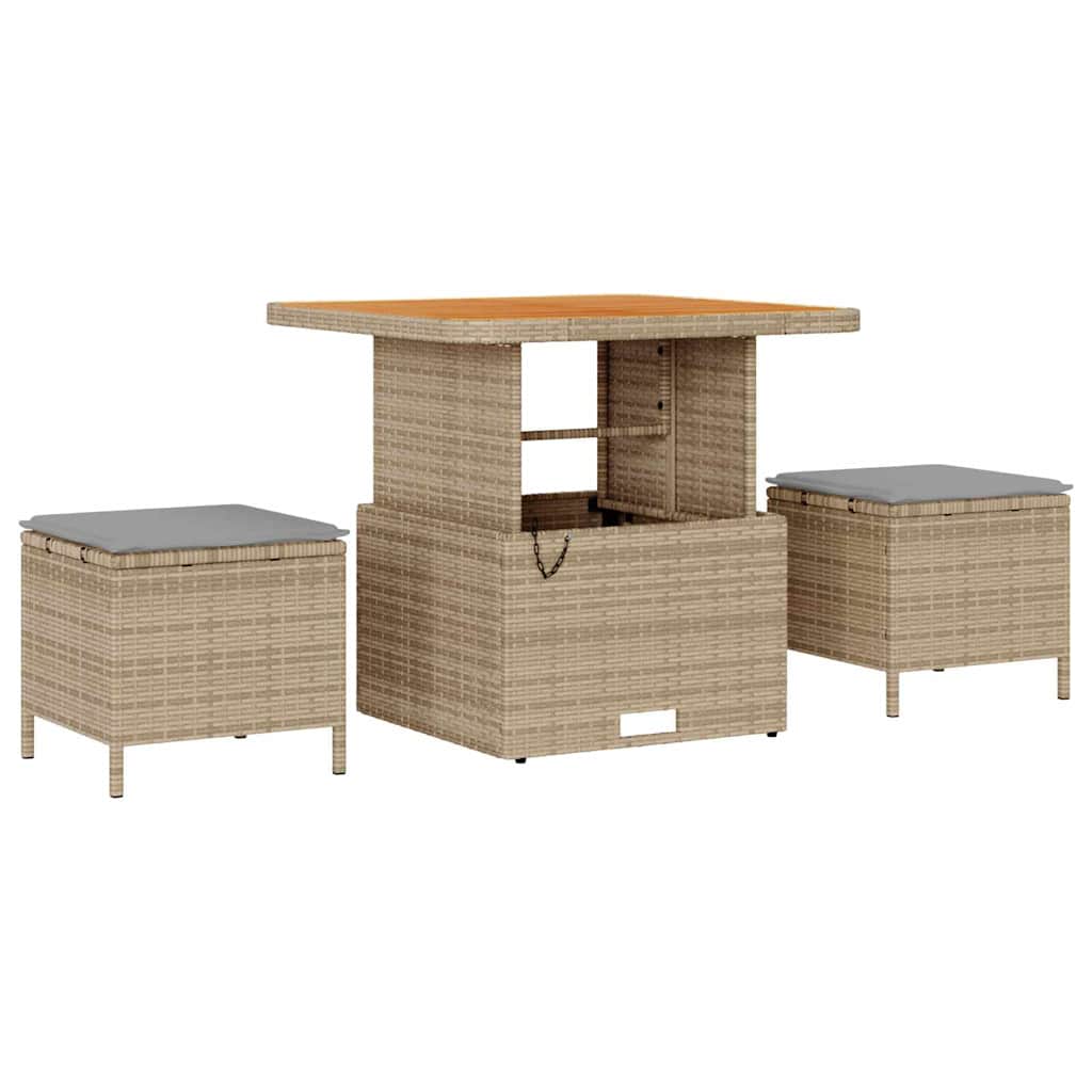 3-delt hagediningssett med puter Beige Poly Rattan Akacia
