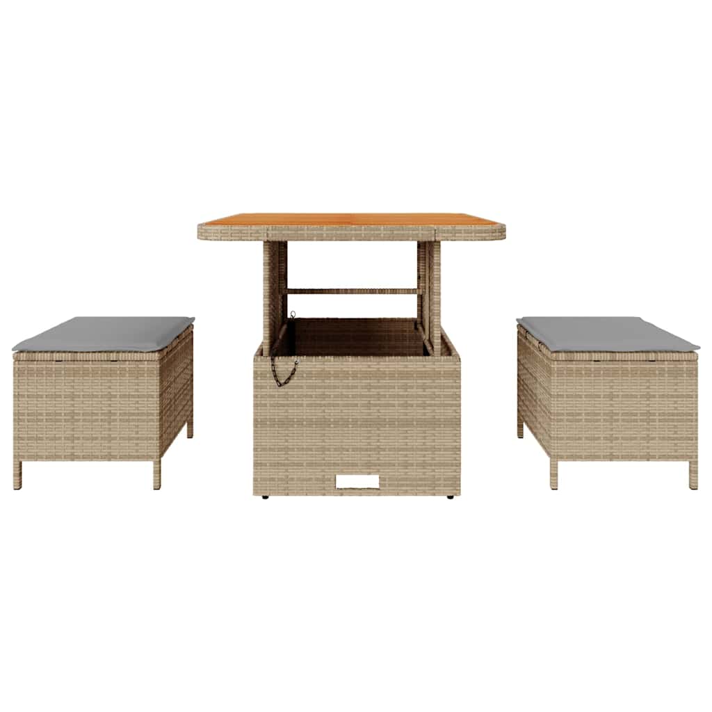 3-delt hagediningssett med puter Beige Poly Rattan Akacia