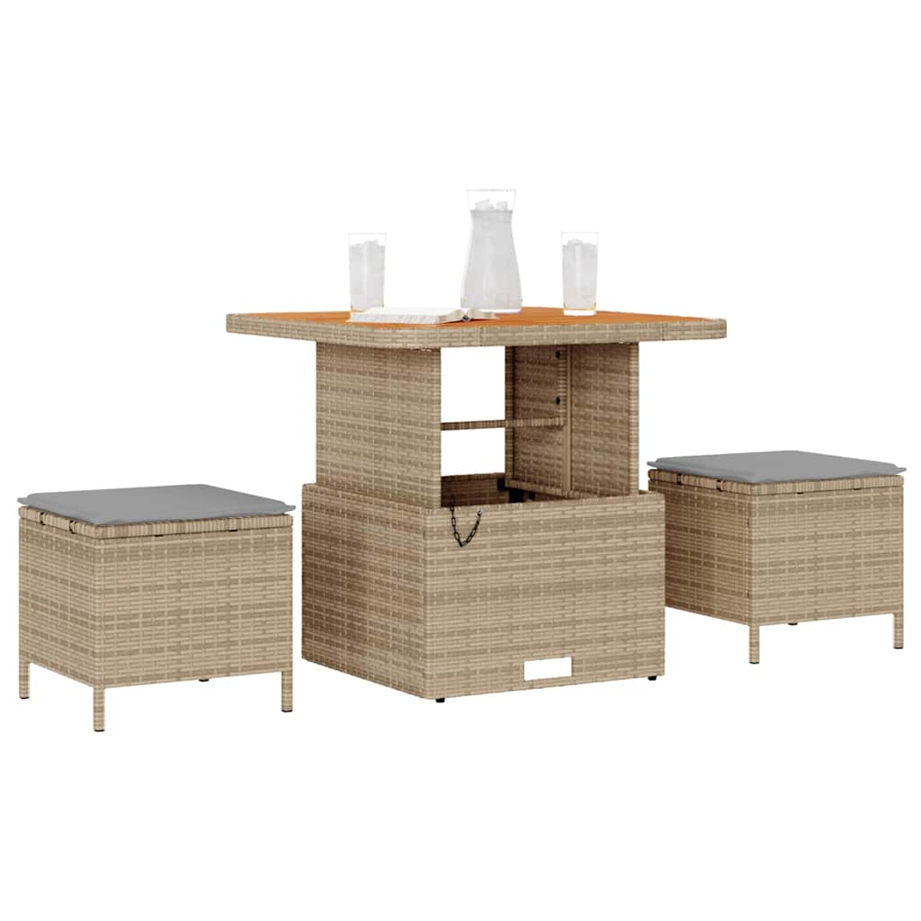 3-delt hagediningssett med puter Beige Poly Rattan Akacia