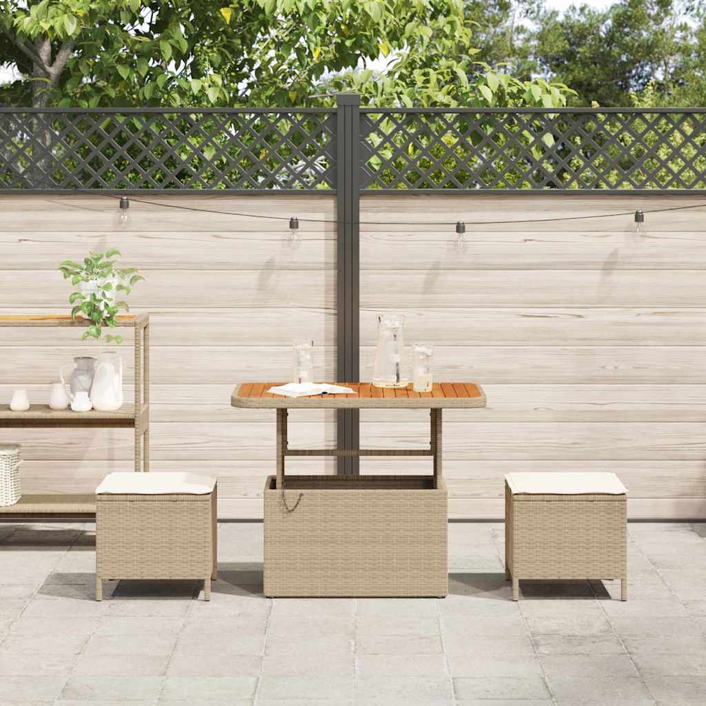 3 deler Hagedining sett med puter Beige Poly rotting Akasia