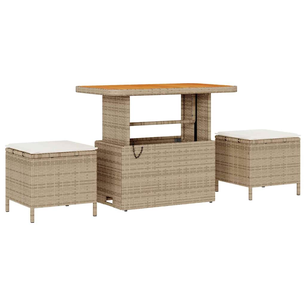 3 deler Hagedining sett med puter Beige Poly rotting Akasia