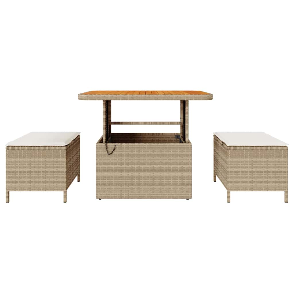 3 deler Hagedining sett med puter Beige Poly rotting Akasia