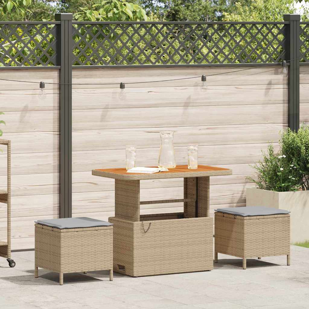 3-delt hagemøbelsett med puter Beige Poly Rattan Akasie