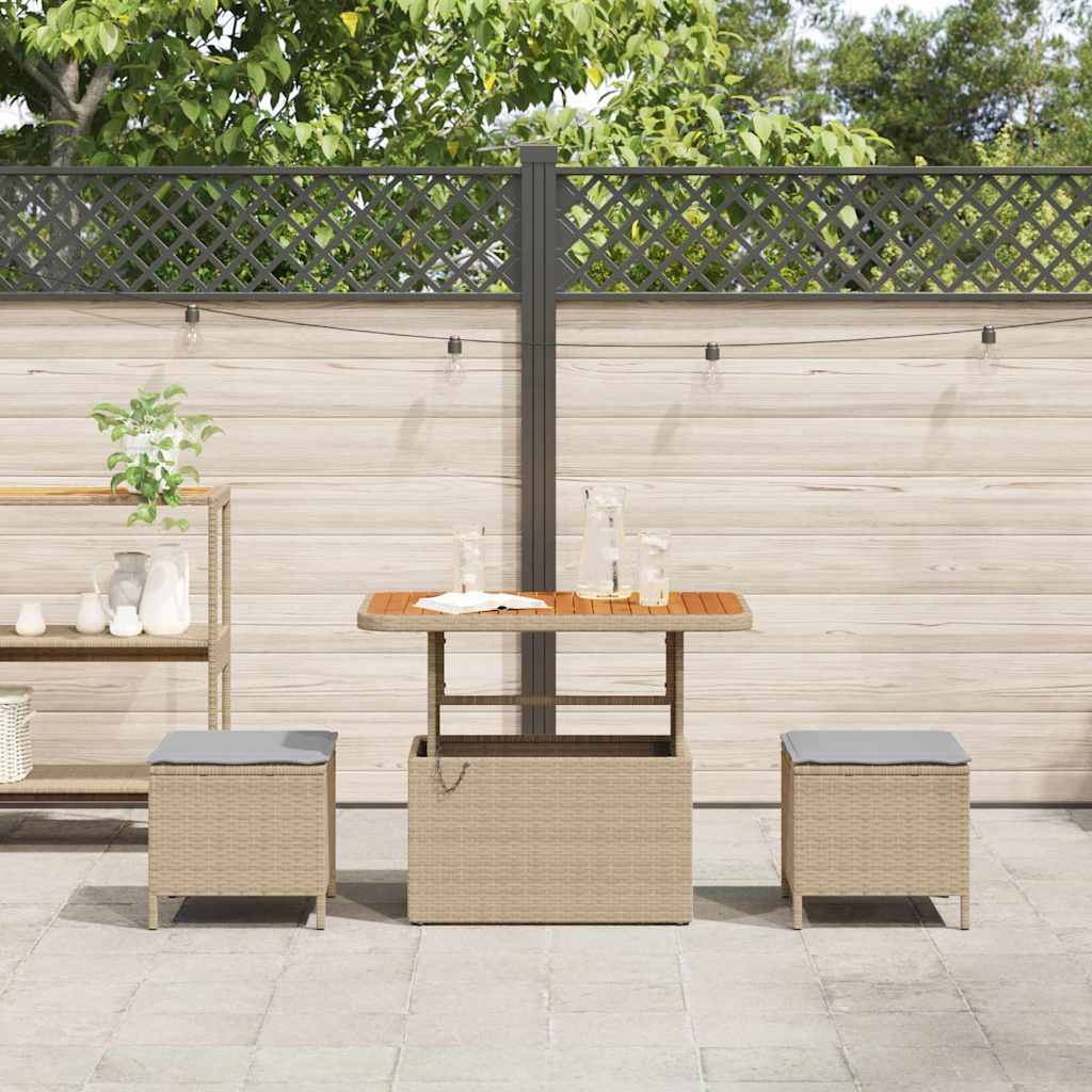 3-delt hagemøbelsett med puter Beige Poly Rattan Akasie