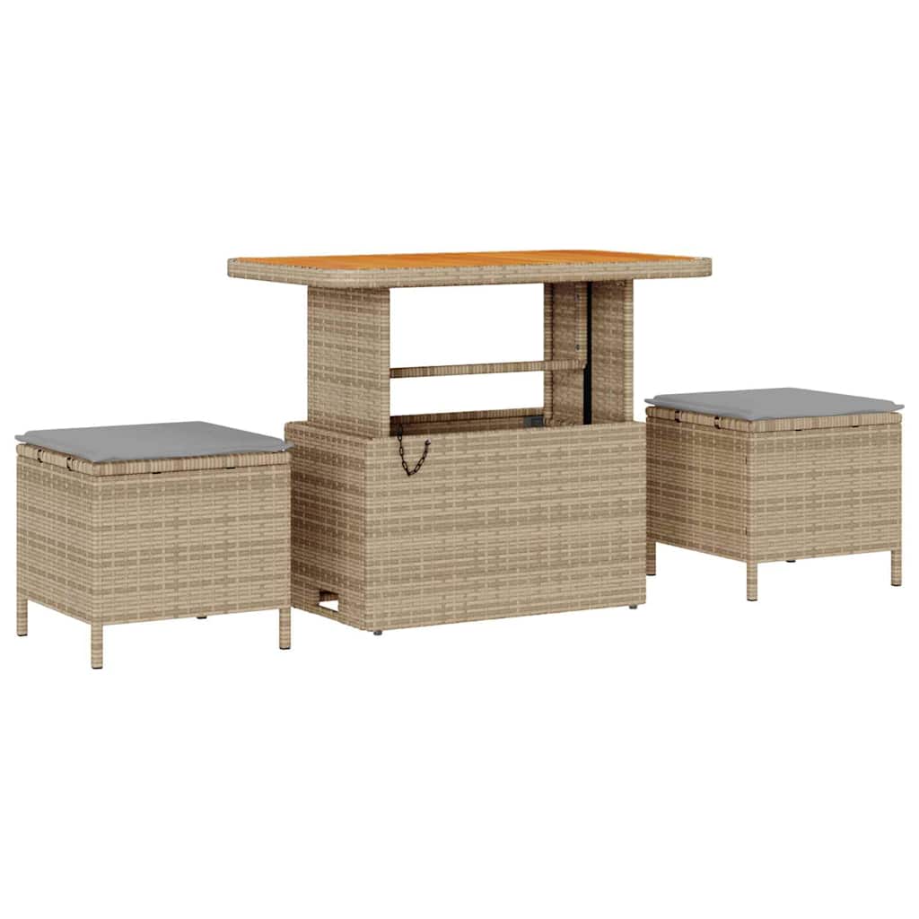 3-delt hagemøbelsett med puter Beige Poly Rattan Akasie