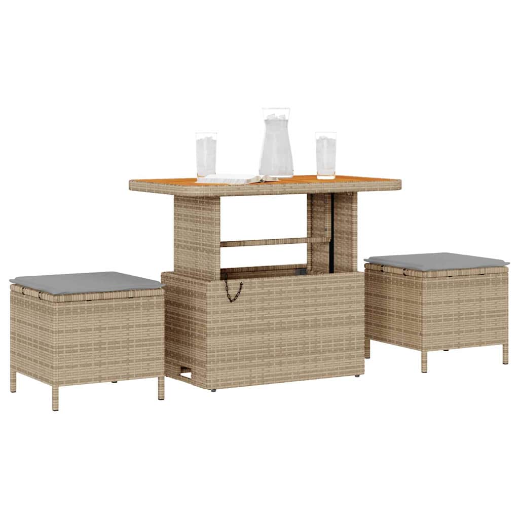 3-delt hagemøbelsett med puter Beige Poly Rattan Akasie