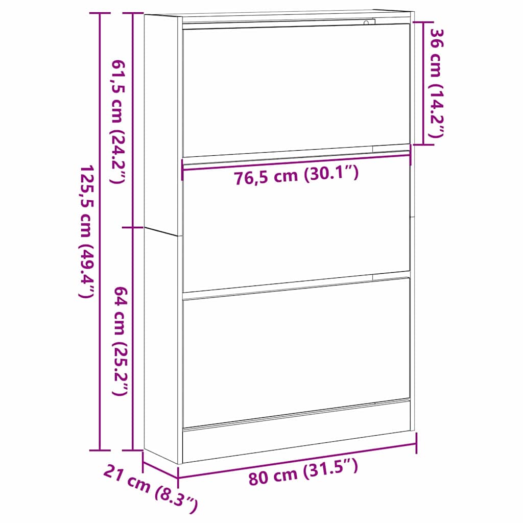 Skohylle Gammel Tre 80x21x125,5 cm Ingeniørtre