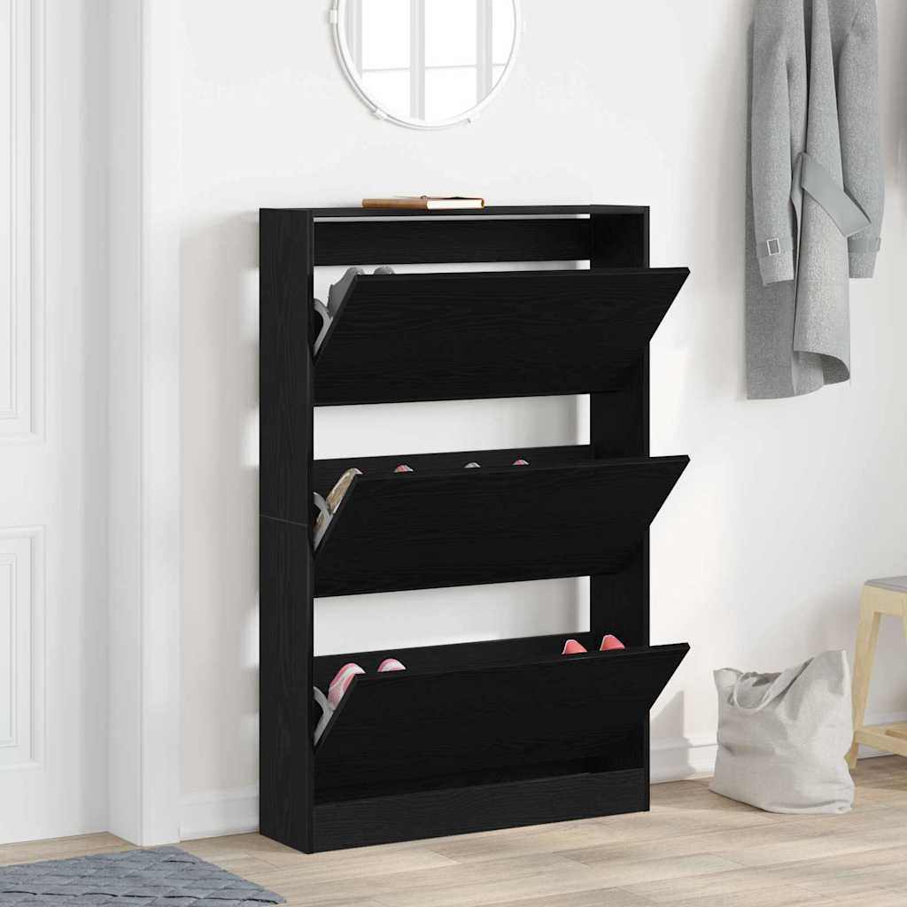 Skohylle Svart Eik 80x21x125,5 cm Konstruert Tre