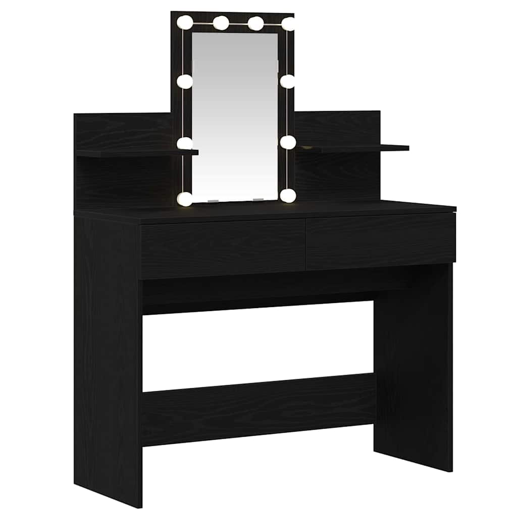 Sminkebord med LED Svart Eik 100x40x130 cm