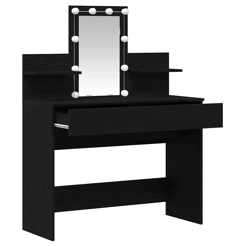 Sminkebord med LED Svart Eik 100x40x130 cm
