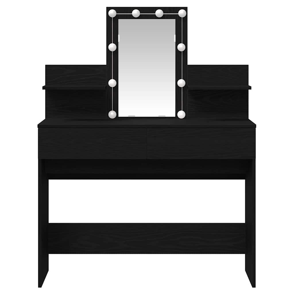 Sminkebord med LED Svart Eik 100x40x130 cm