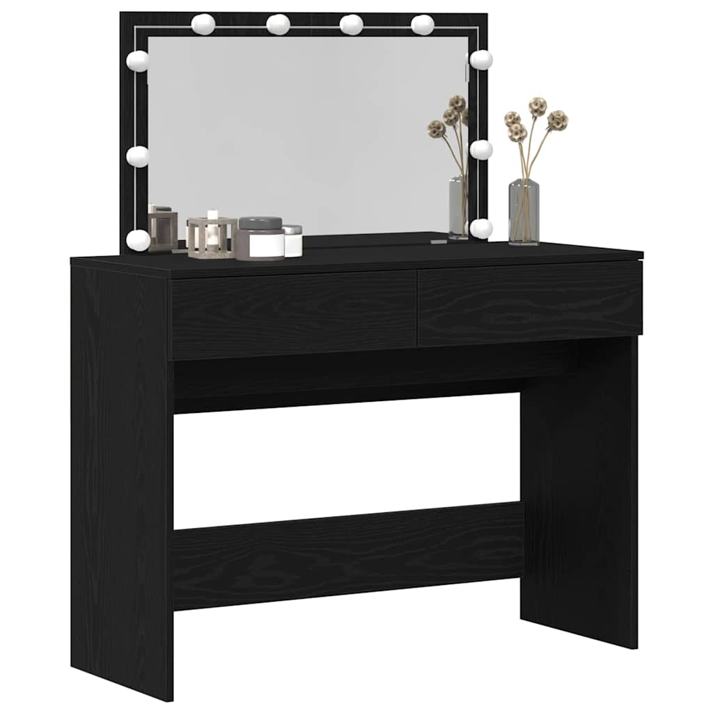 Sminkebord med LED Svart Eik 100x40x120 cm
