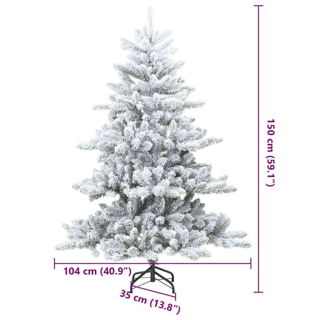 Moderne Kunstig Hengslet Juletre Snø Flocket Hvit 150 cm