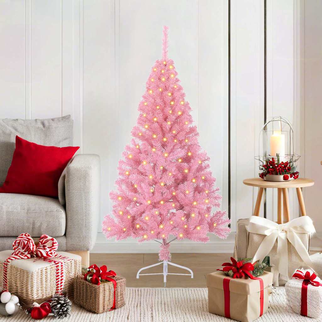 Kunstig Forhåndsopplyst Juletre med 150 LED Rosa 120 cm PVC