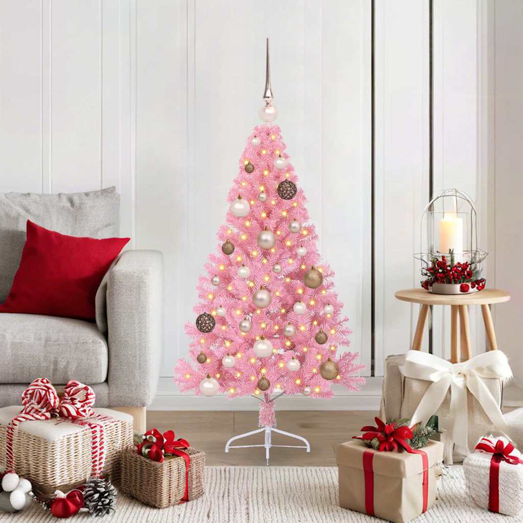 Kunstig Forhåndsopplyst Juletre med 150 LED Rosa 120 cm PVC