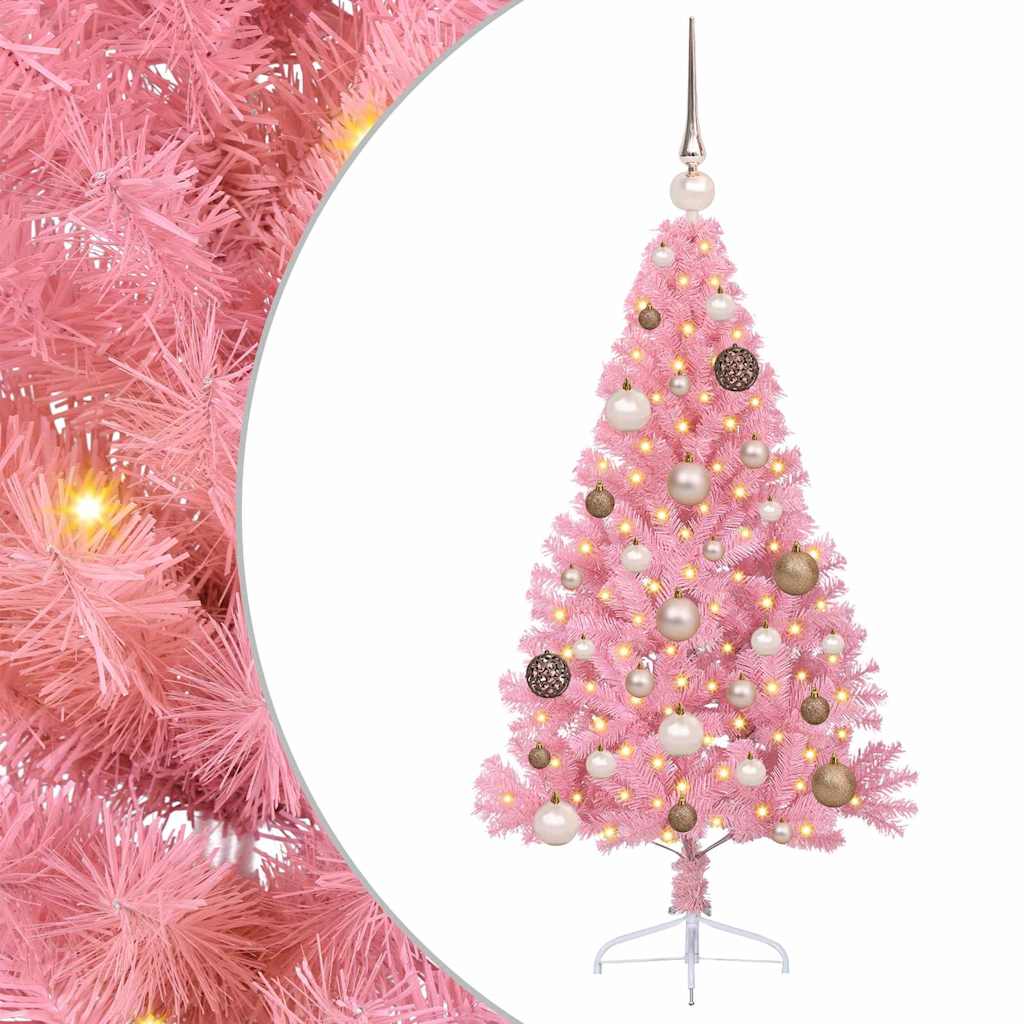 Kunstig Forhåndsopplyst Juletre med 150 LED Rosa 120 cm PVC