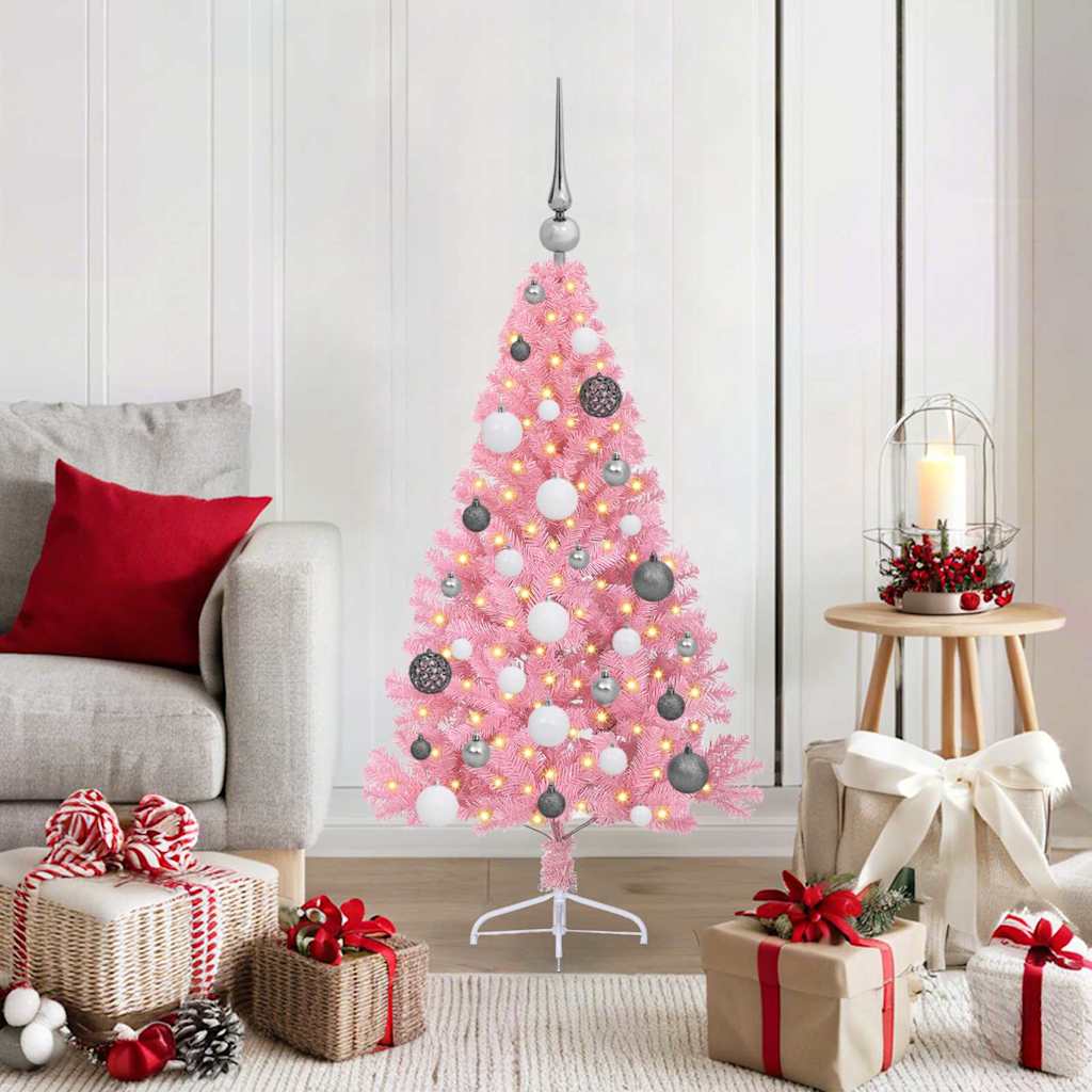 Kunstig Forhåndsopplyst Juletre med 150 LED Rosa 120 cm PVC