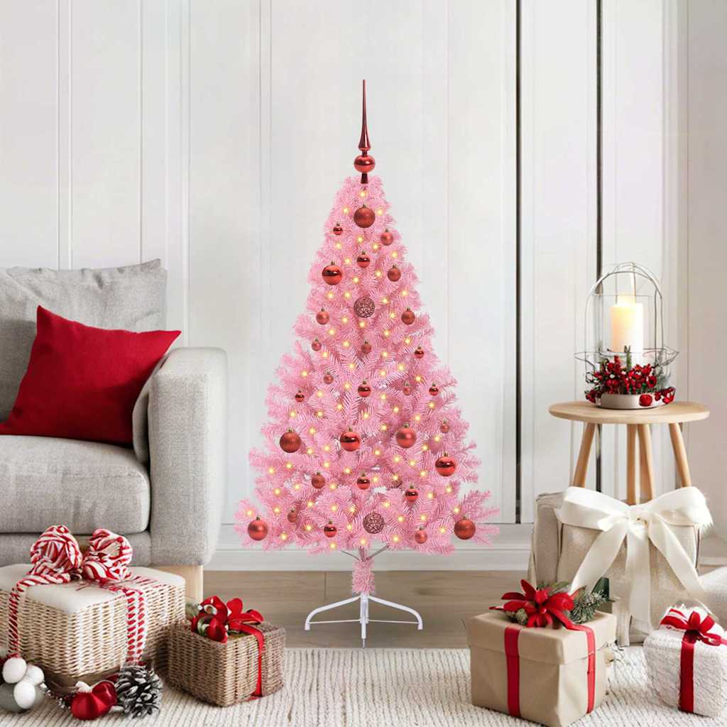 Kunstig Forhåndsopplyst Juletre med 150 LED Rosa 120 cm PVC