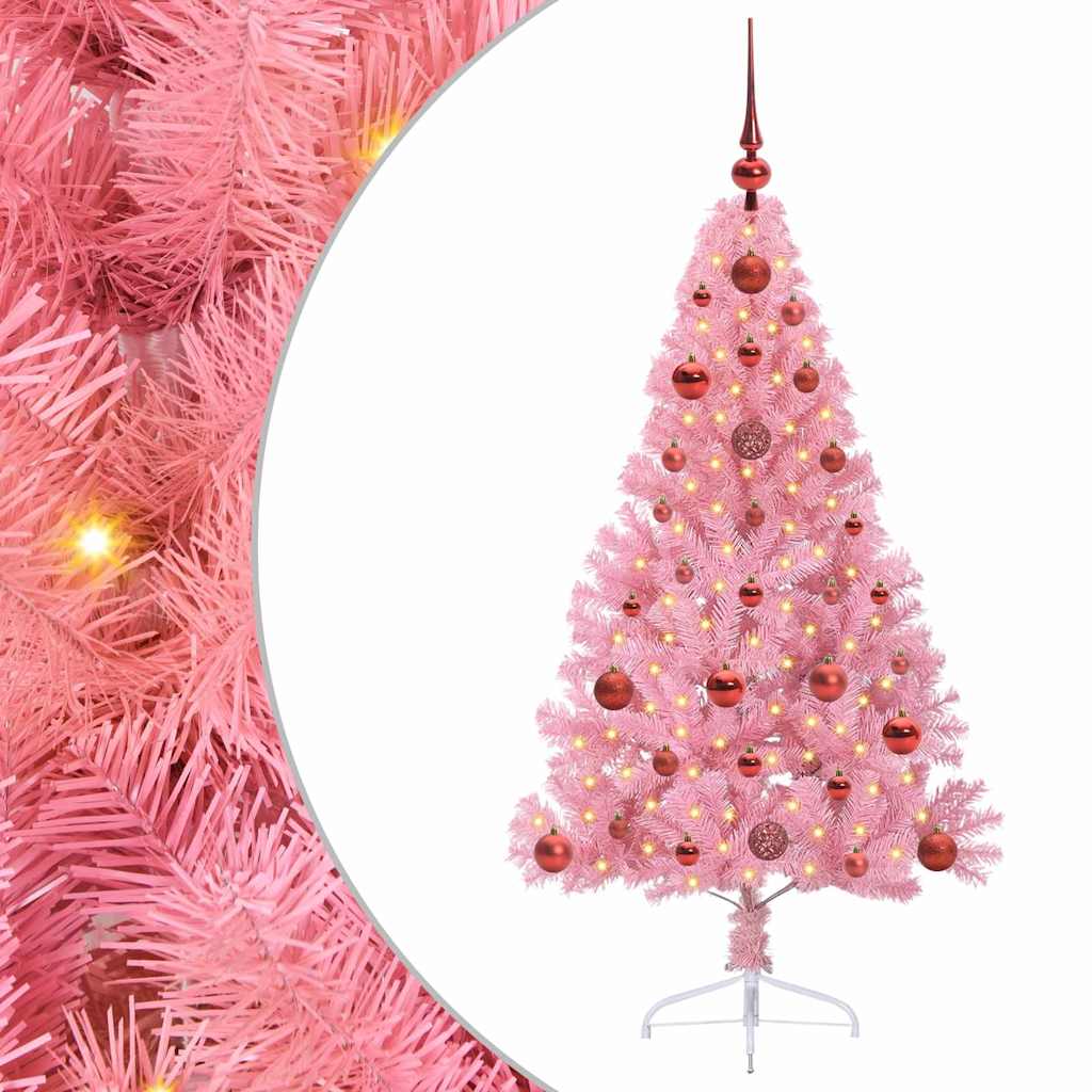 Kunstig Forhåndsopplyst Juletre med 150 LED Rosa 120 cm PVC