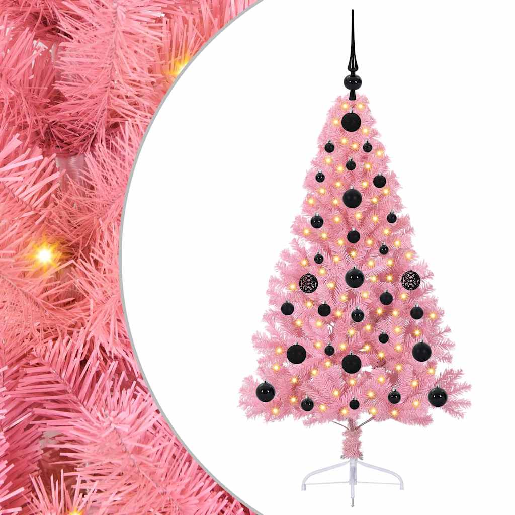 Kunstig Forhåndsopplyst Juletre med 150 LED Rosa 120 cm PVC