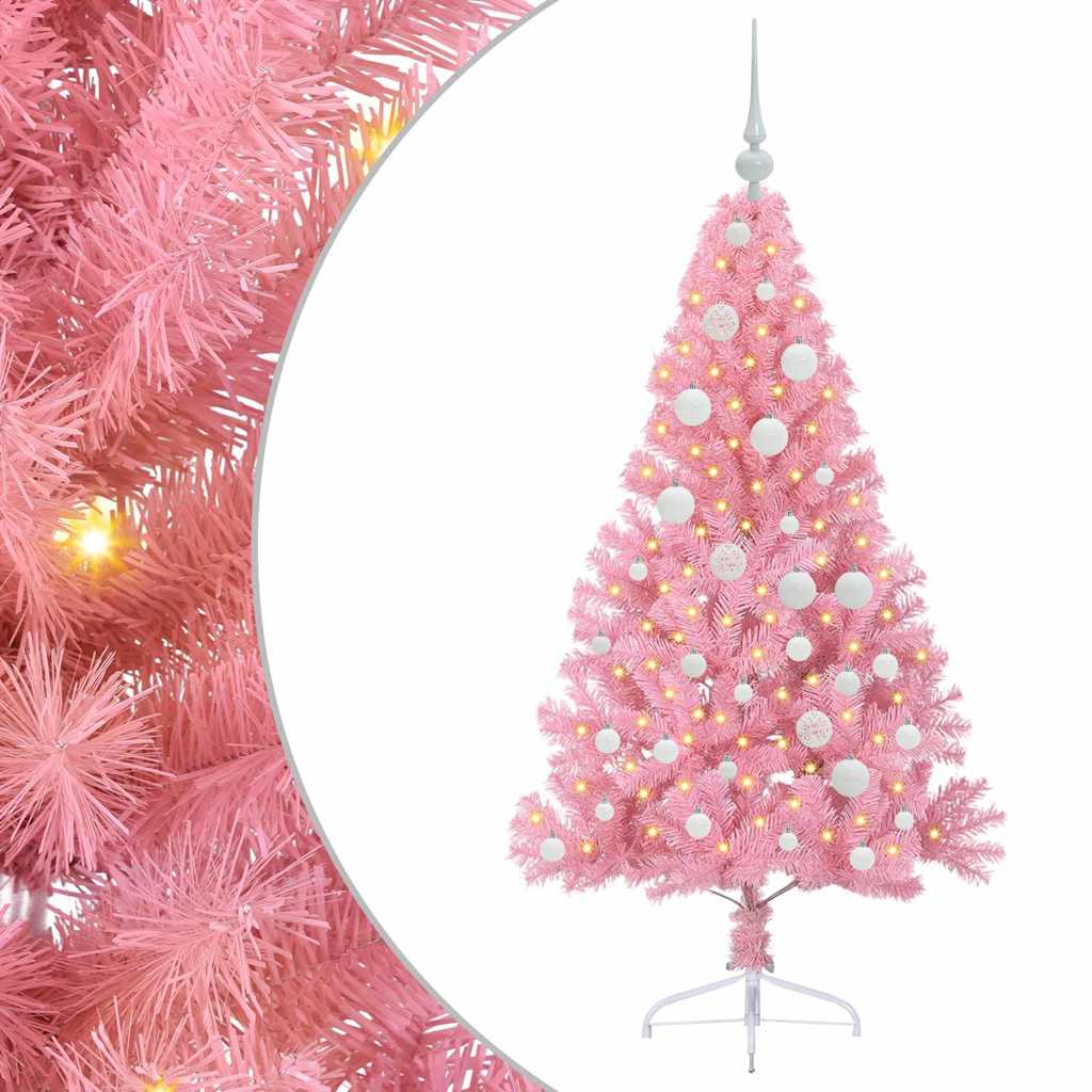 Kunstig Forhåndsopplyst Juletre med 150 LED Rosa 120 cm PVC