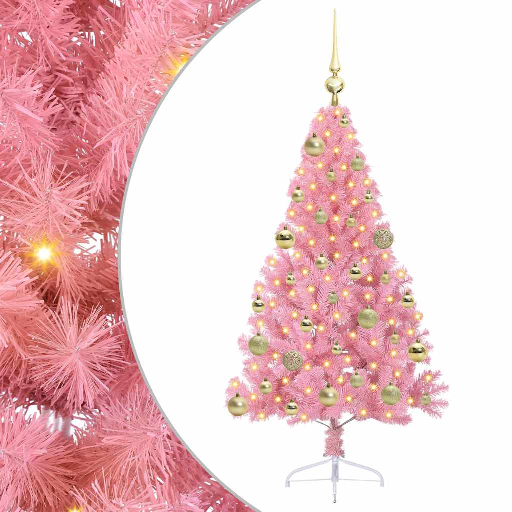Kunstig Forhåndsopplyst Juletre med 150 LED Rosa 120 cm PVC