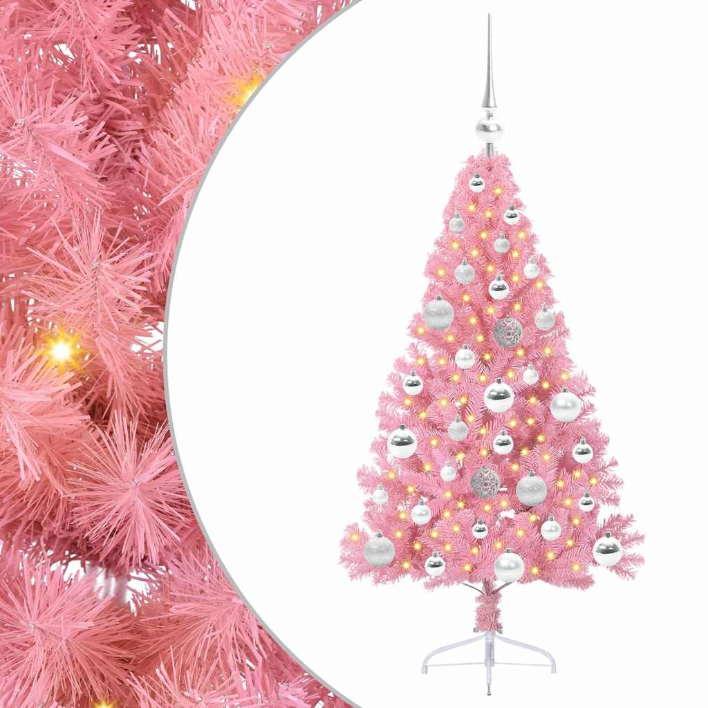 Kunstig Forhåndsopplyst Juletre med 150 LED Rosa 120 cm PVC