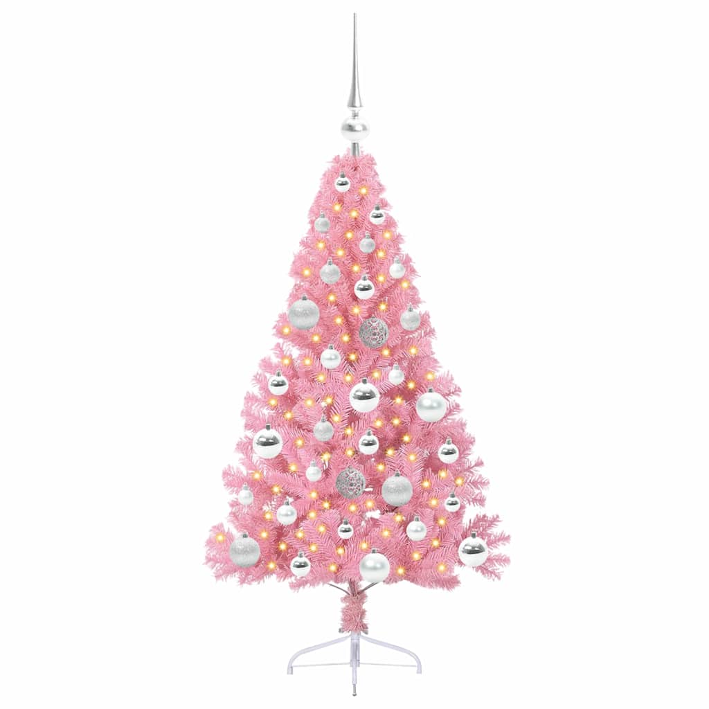 Kunstig Forhåndsopplyst Juletre med 150 LED Rosa 120 cm PVC