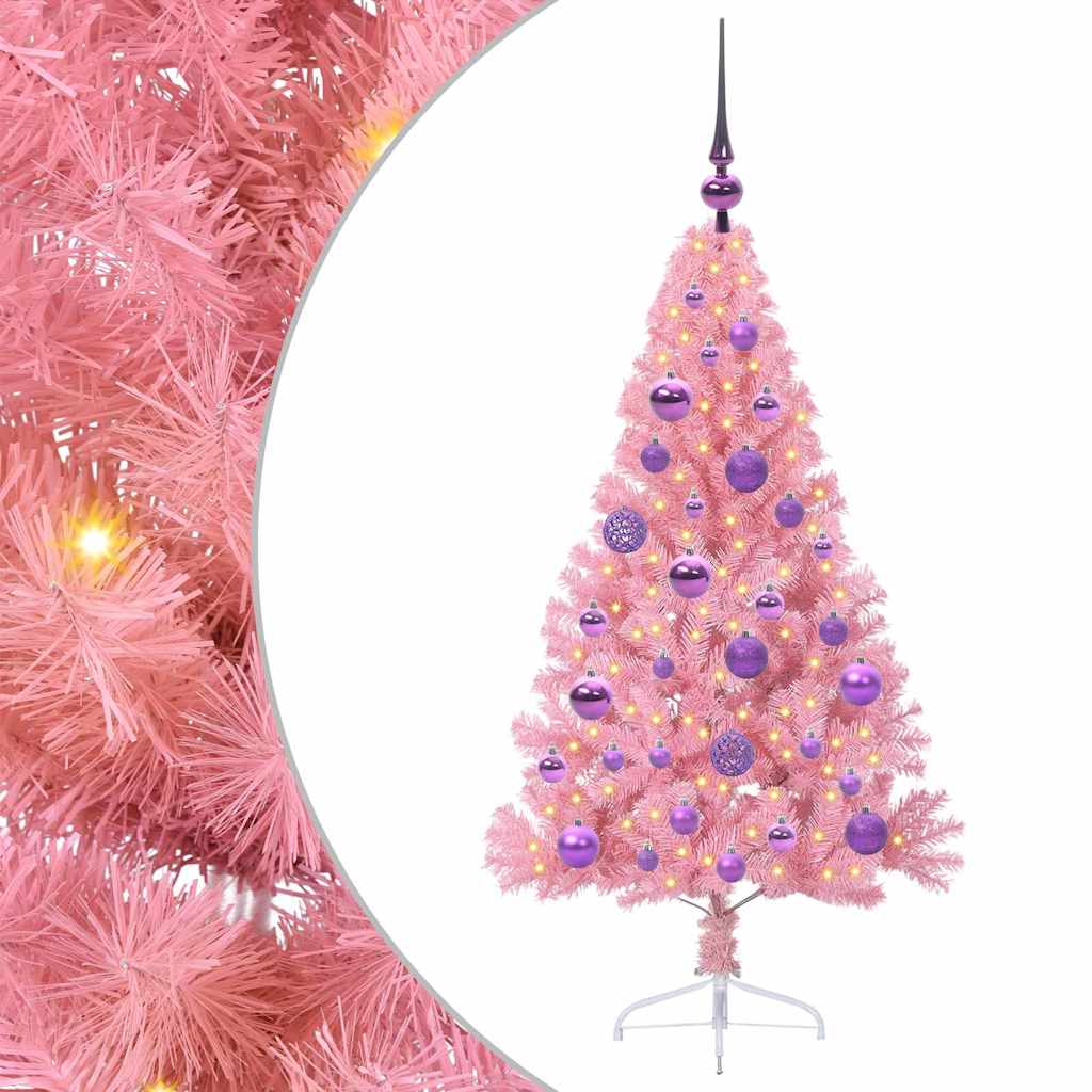 Kunstig Forhåndsopplyst Juletre med 150 LED Rosa 120 cm PVC