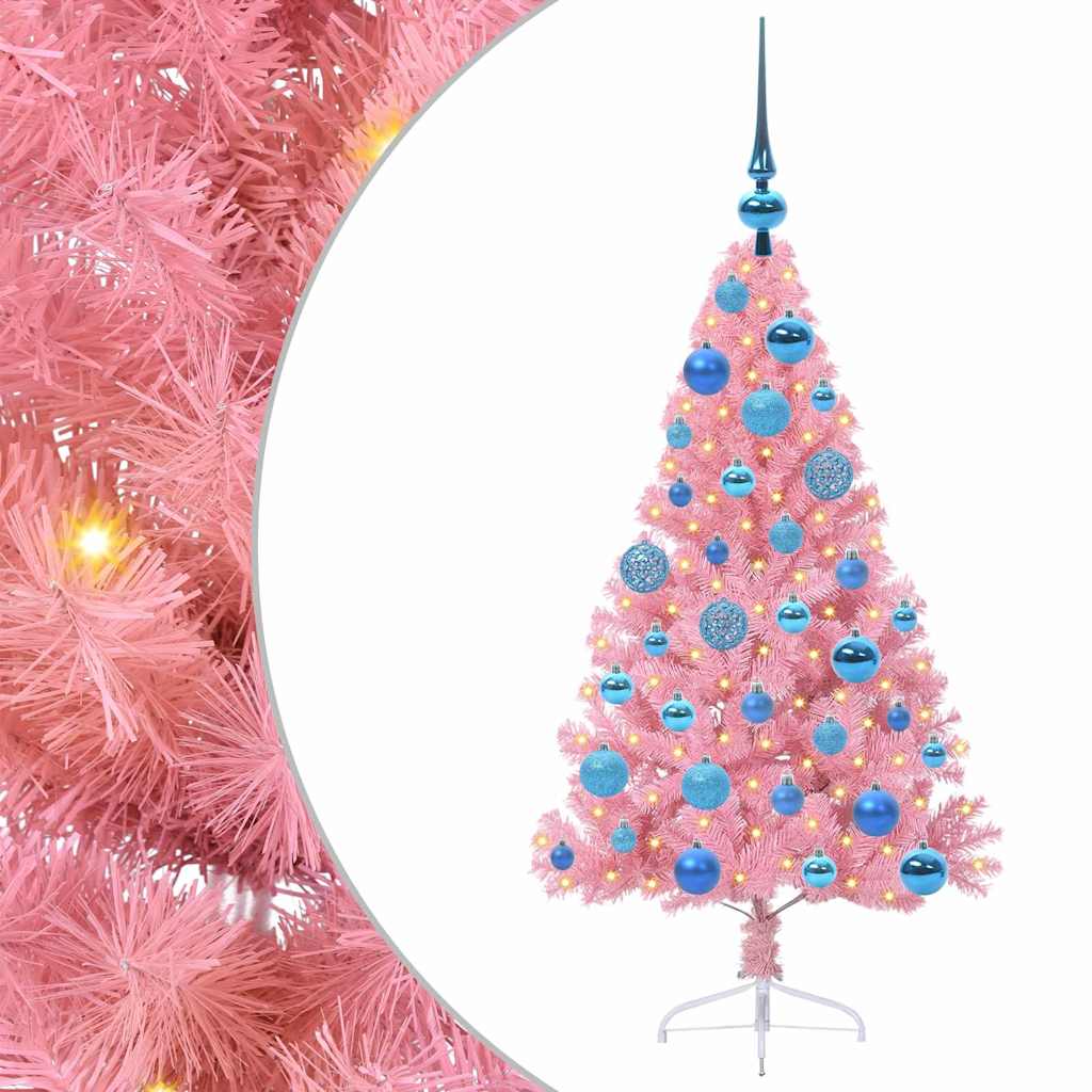 Kunstig Forhåndsopplyst Juletre med 150 LED Rosa 120 cm PVC