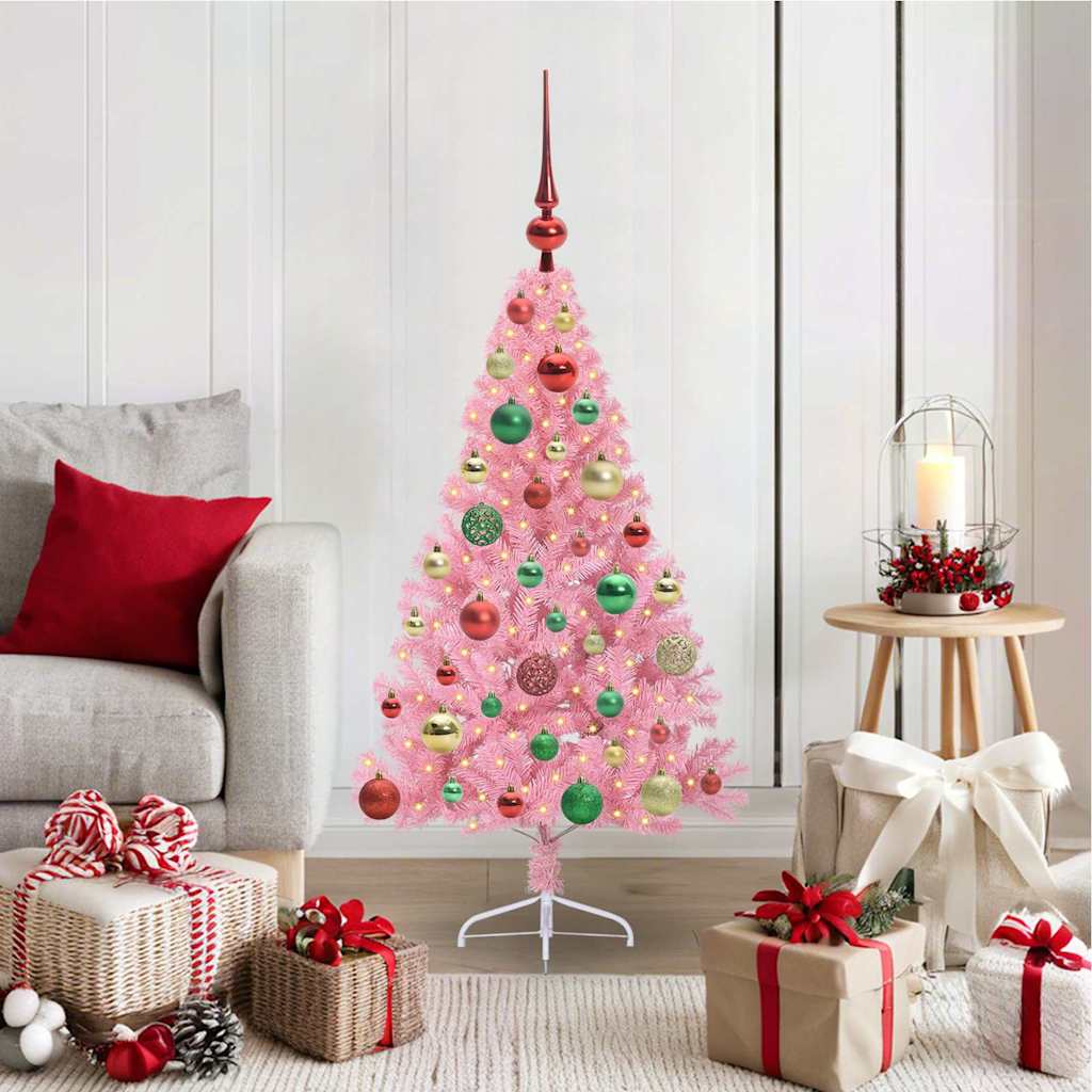 Kunstig Forhåndsopplyst Juletre med 150 LED Rosa 120 cm PVC