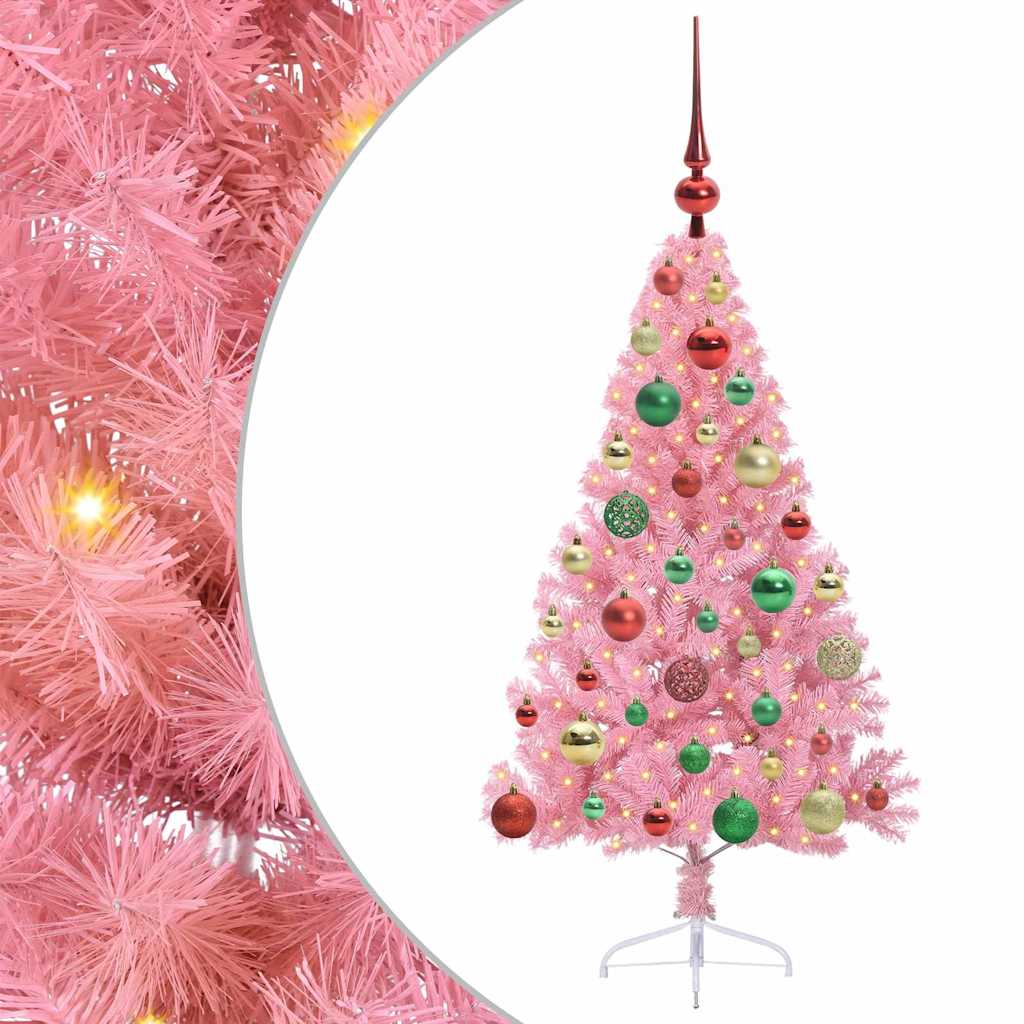 Kunstig Forhåndsopplyst Juletre med 150 LED Rosa 120 cm PVC
