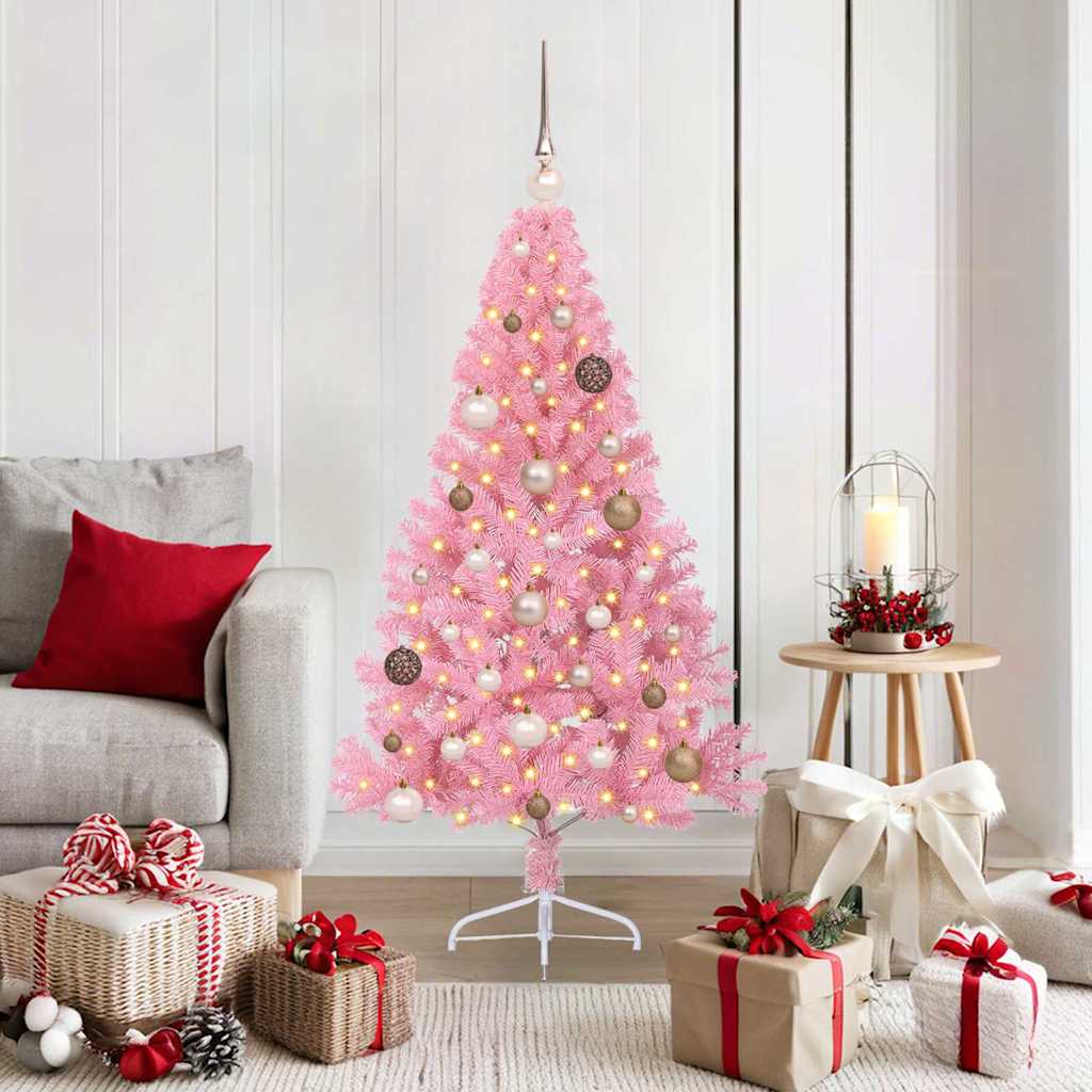 Kunstig Forhåndsopplyst Juletre med 150 LED Rosa 150 cm PVC