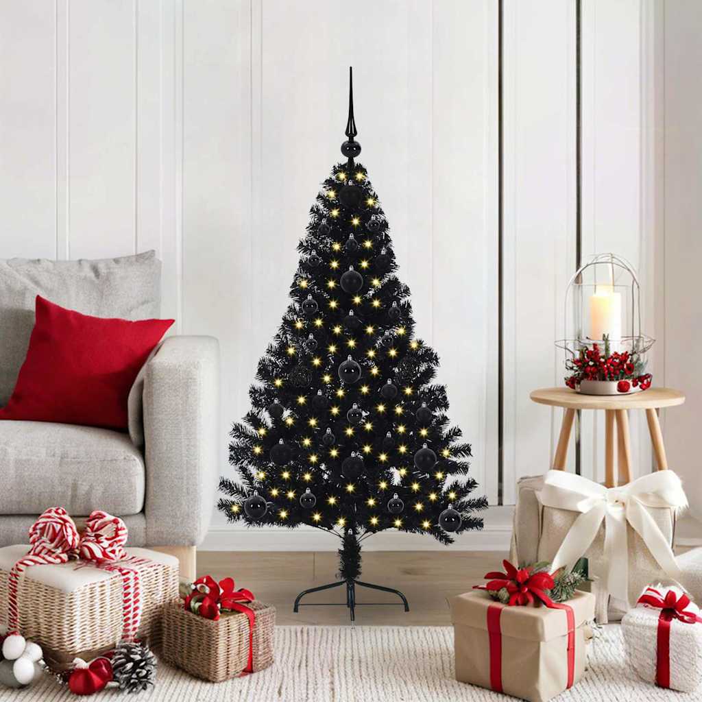 Kunstig Forhåndsopplyst Juletre med 150 LED Svart 120 cm PVC