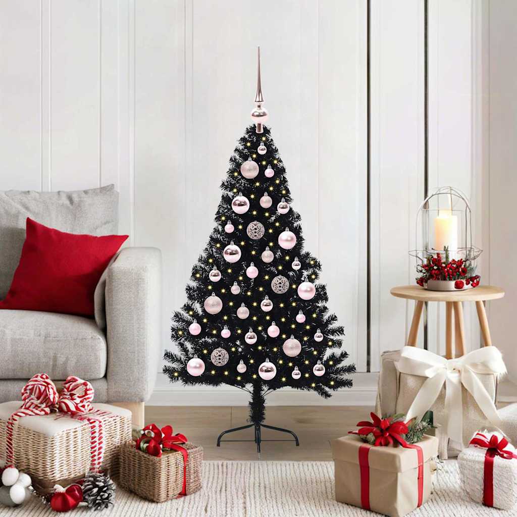 Kunstig Forhåndsopplyst Juletre med 150 LED Svart 120 cm PVC