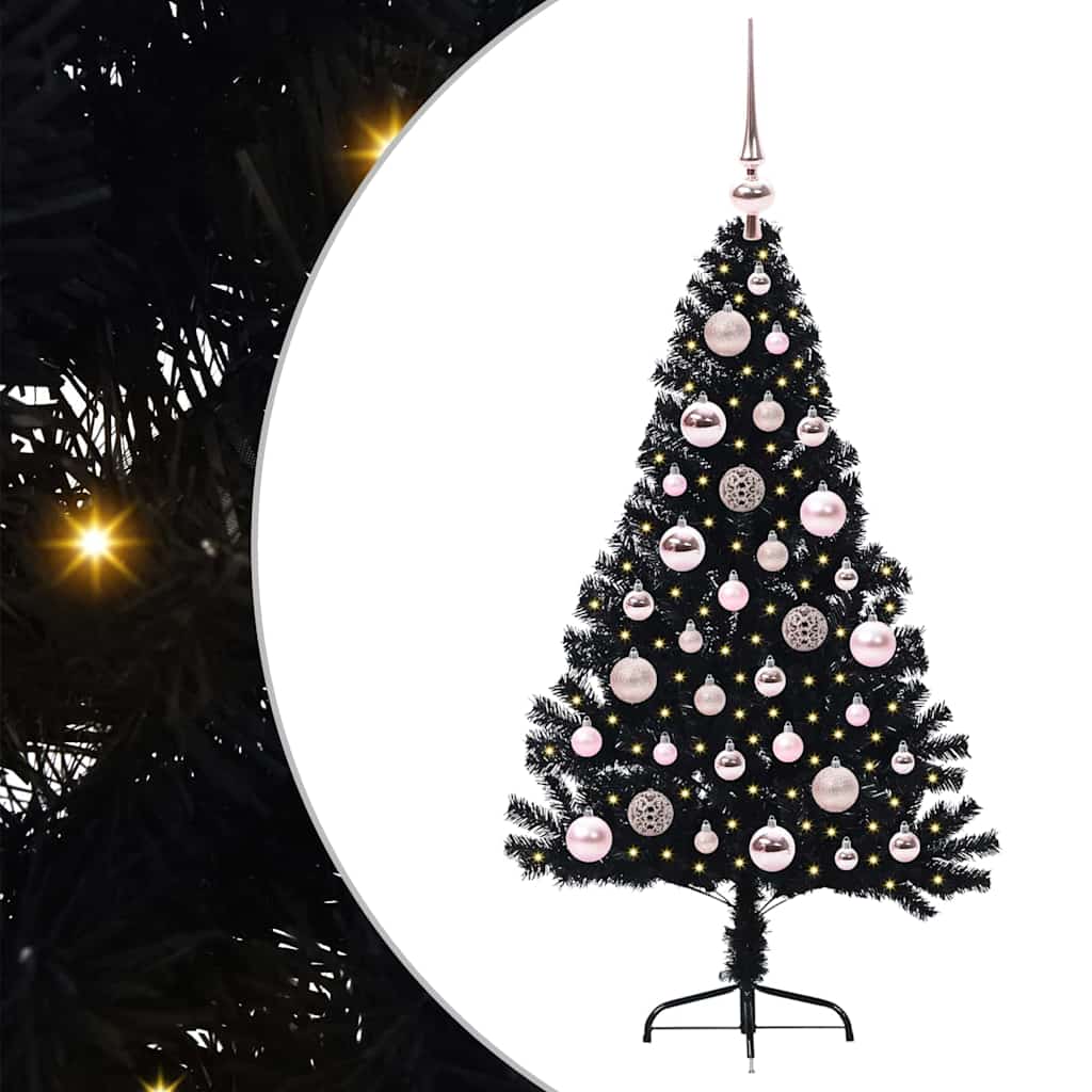 Kunstig Forhåndsopplyst Juletre med 150 LED Svart 120 cm PVC