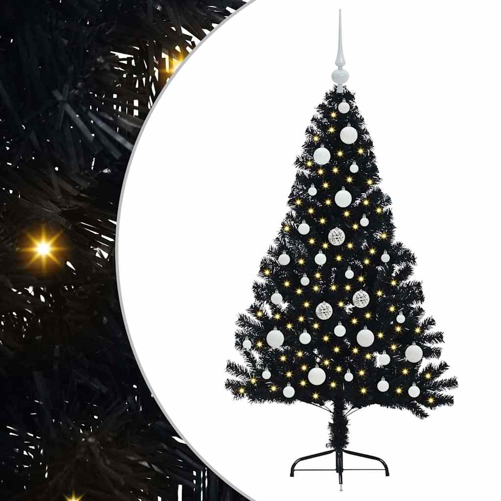 Kunstig Forhåndsopplyst Juletre med 150 LED Svart 120 cm PVC