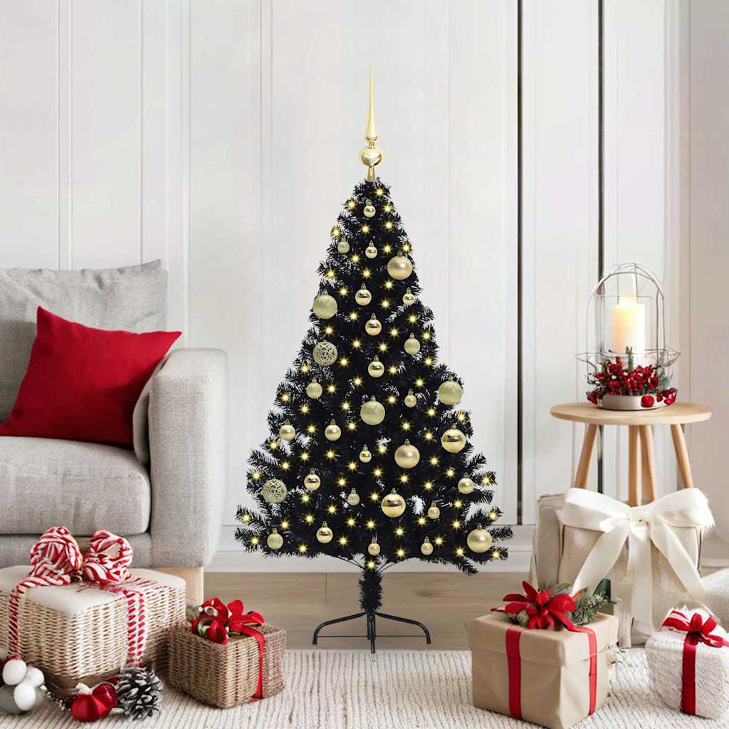 Kunstig Forhåndsopplyst Juletre med 150 LED Svart 120 cm PVC